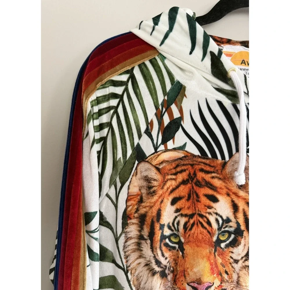 Aviator Nation Tiger Jungle Classic Full Zip Hoodie Velvet White Unisex Medium - Picture 7 of 14